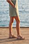 Women's Genuine Leather Ankle Strap Flip-Flop Sandals with Stones, Montera Beige Suede - 4