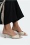 Loren Women's Elegant Thin Heeled Ecru Slippers – Minimalist Design Stylish Open-Toe Shoes