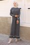Cuff Stone Detailed Knitwear Dress Gray 6150 - 3