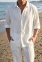 Noda 100% Cotton Oversize Men's White Modal Double Suit Shirt Pants - 5