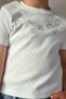 Girl's Crop T-Shirt with Stone Bow Print, Ages 7-12, Ecru - 4