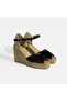 Navy Blue Women's Buckle Detailed Wedge Heeled Suede Espadrille