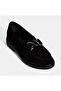 Women's Black Metal Buckle Detailed Suede Loafer - 6