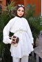 White Layered Buttoned Belted Tunic - 4