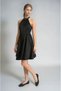 Young Girls Satin Black Lined Evening Dress Halter Neckline Elastic Back Above Knee Evening Dress Graduation Stylish Dress - 3