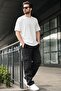 Black Wide Leg Cargo Pocket Men's Trousers 6826