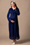 Effortt Navy Maternity and Postpartum Nightgown Set with Robe - 4