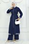 Hooded Ribbed Denim Suit Dark Blue 19244 - 3