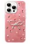 iPhone 15 Pro Max Case with Marbling Effect, 3D Bow and Floral Pattern, Raised Camera Cover
