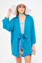 Women's Blue Self-Striped Front-Tie Kimono Shirt Arm-24Y001101 - 2