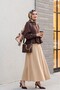 Imported Lycra Crepe Flared Skirt with Elastic Waist - Beige - 5