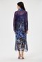 Navy Blue Italian Floral Print 3/4 Sleeve Lined Silk Shirt Dress - 5