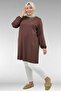 38014 Large Size Combed Cotton Tunic with Pocket Detail - Brown - 4