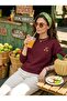 Burgundy Three-Thread Embroidered Fabric Crew Neck Sweatshirt with Teddy Bear Embroidery, Comfortable Fit