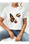 Cotton White Oversize T-Shirt Butterfly Beauty Printed Casual Daily T-Shirt - 2