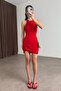 Women's Front Knot Detail Halter Neck Mini Dress Red