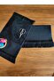 2-PIECE SARRA ETAMIN FRINGED DARK TOWEL SET (30x50-50x90 cm) - BLACK - 2