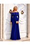 Cobalt Blue Off-Shoulder Long Evening Dress Flowres Fabric 583405 - 5