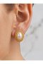 Women's Steel Pearl Detailed Vintage Oval Earrings Gold Color Stainless Steel Earrings - 3