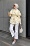 Women's Stylish Tunic Shirt with Cape Collar and Button Detail