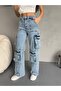 Women's High Waist Multi-Pocket Special Design Straight Fit Cargo Jeans - 2