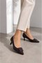 Women's Coffee-Colored Pointed Toe Square Buckle Thin Heeled Classic Shoes Comfortable Fit Office and Daily Use - 2