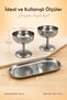 Set of 3 Silver Color Metal Ice Cream Bowls (2X Wide Short Bowl 1X Boat Plate) - Stylish Presentation and Dessert Bowl - 3