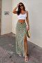 Green Polka Dot Slit Maxi Women's Skirt Sh255