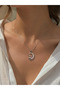 Women's Silver Color Crescent Moon Cat Necklace with Pink Heart Stone, Stylish Minimal Gift - 3