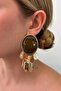 Steel Gold Detailed Dangling Trim Khaki Earrings - 2