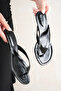 Women's Star Flip-Flops with Heels - Black-Patent Leather