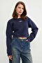 3 Thread Teddy Bear Embroidered Crop Sweatshirt