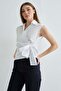 Side Tie Draped Double-Breasted Collared Shirt