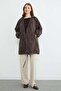 Stone Detailed Hooded Zipper Trench Coat