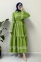 Piece Dress with Embroidered Sleeves and Skirt - Green