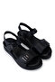 Women's Genuine Leather Black Leather Flat Sandals - 2
