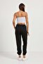 Women's Elastic Waist Piping Black Jogger Sweatpants - 5