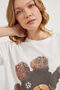 Women's Teddy Bear Printed Oversize Summer White T-Shirt - 2