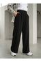 Women's Slim Washed Denim Fabric Elastic Waist Loose Leg Comfortable Pocketed Trousers-Black - 2
