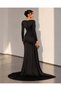 Heart Neckline Off-The-Shoulder Long Sleeve Glop Slit Fish Long Maxi Length Satin Fabric Dress Khaki 582355 Black - 4