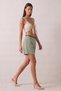 Shorts Women's Beige Pocketed Belted Cotton Short Loose Comfortable Mom Fit Barrel Wide Leg Summer Shorts Green - 5