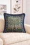Tree of Life and Floral Border Pattern Navy Blue Fringe Throw Pillow Cover - Vintage Decorative Pillowcase