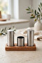 3 Compartment Wooden Napkin Holder Toothpick Holder Salt Shaker Spice Set Diner Restaurant Set 4 Piece Menage Set