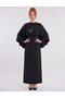 Lined Satin Dress with a Mobile Cape and Stone Embellishments