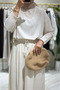 Women's Oversize Blouse Wide Leg Pants Raw Linen Hijab Suit 1223 Stone - Premium Series - 3