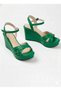 Green Wedge Heeled Cross-Strapped Women's Shoes -520 - 2
