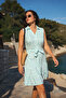 Green Sleeveless Dress - Button and Belt, Collar, ARM-24Y001066