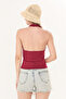 Ultra Soft Burgundy 95% Natural Viscose Halter Neck Double Layer Crop Top Bodysuit - 7