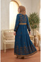 Large Size Floral Patterned Viscose Dress 4084-10 Petrol - 5
