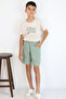 Boy's Shorts Set with Lettering Print and Lacing Accessories, 8-12 Years Old, Beige - 2